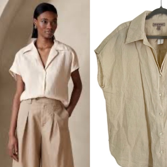 Banana Republic Tops - NWT New Banana Republic 100% Linen Cream Casual Button Down Shirt M Tall